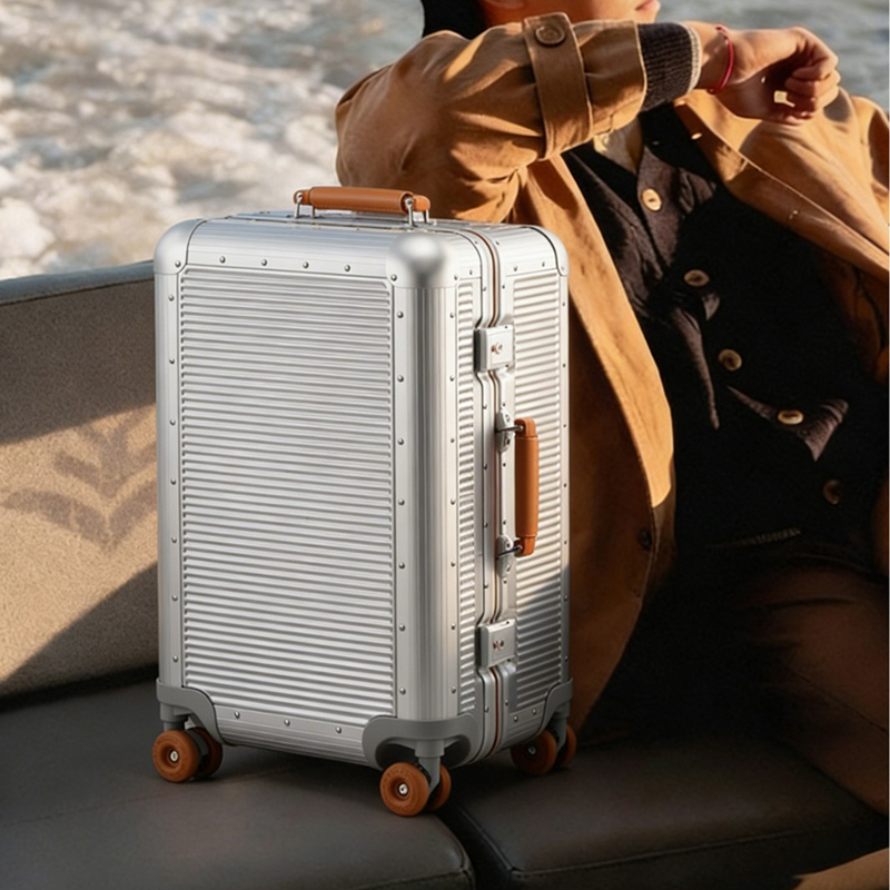 Большой модный чемодан на коле – обзор и цена Aluminum Frame Carry On Luggage